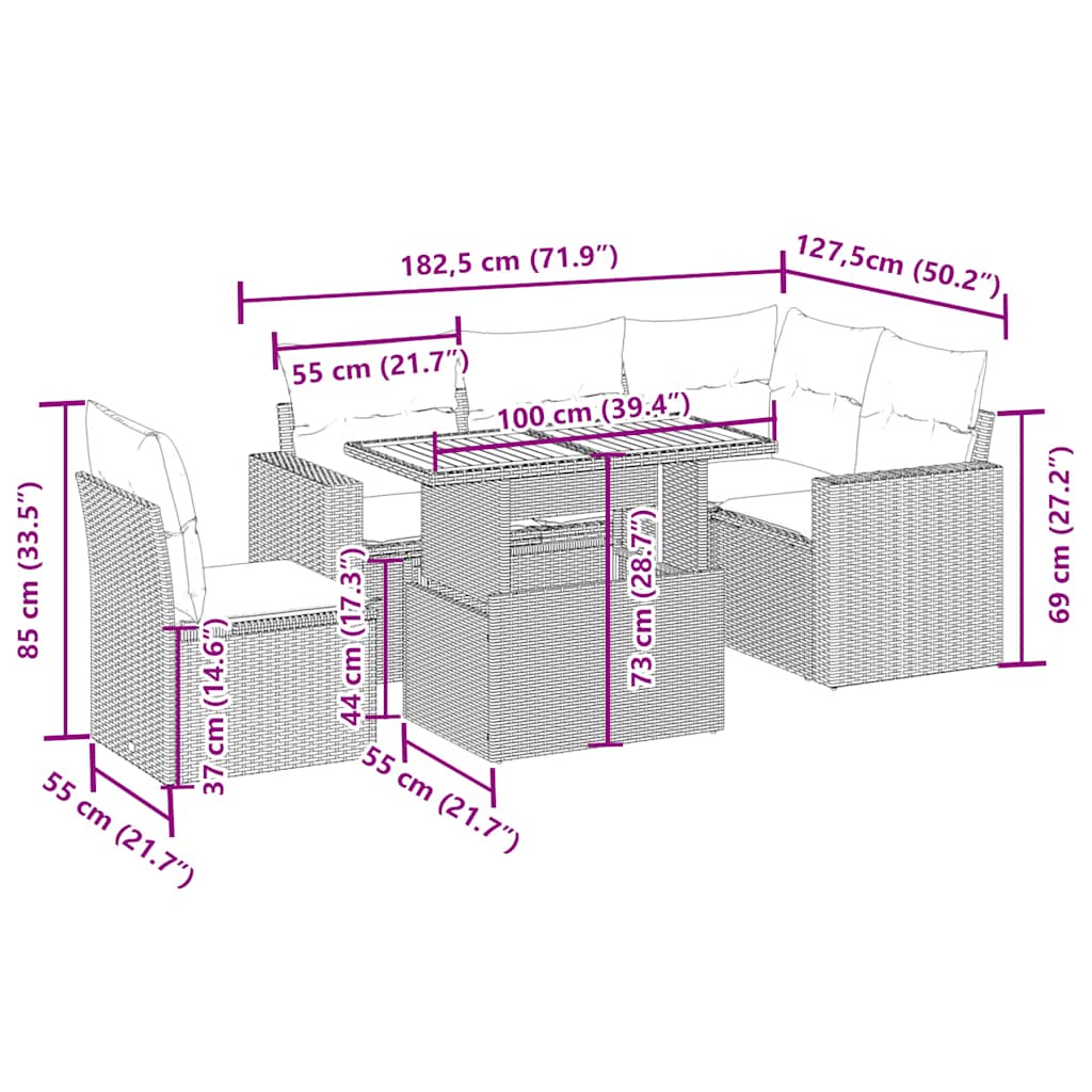 Σετ Καναπέ Κήπου 6 τεμ. Μπεζ Συνθετικό Ρατάν με Μαξιλάρια