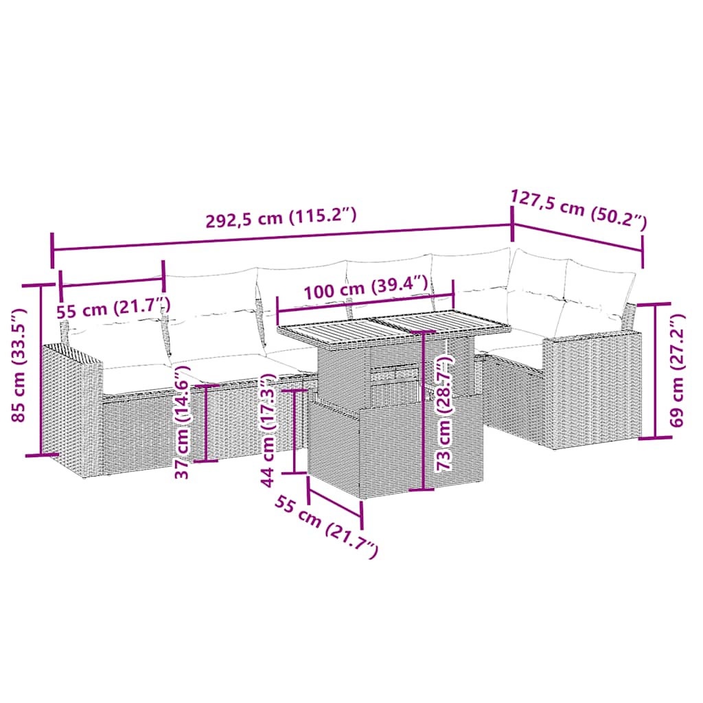Σαλόνι Κήπου Σετ 7 τεμ. Μπεζ Συνθετικό Ρατάν με Μαξιλάρια