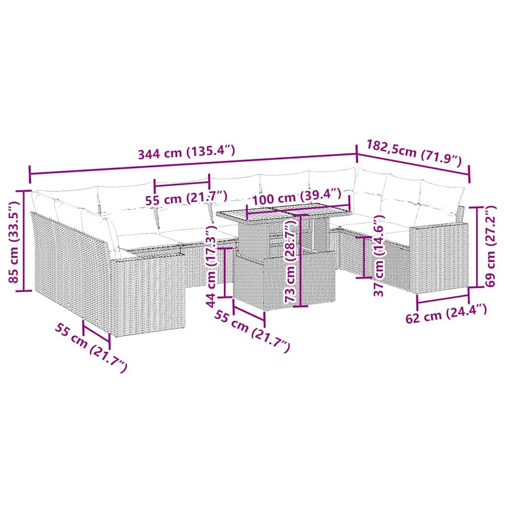 Σαλόνι Κήπου Σετ 11 τεμ. Μπεζ Συνθετικό Ρατάν με Μαξιλάρια