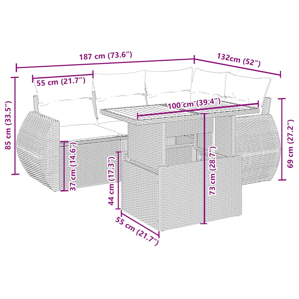 Σετ Καναπέ Κήπου 5 τεμ. Μπεζ Συνθετικό Ρατάν με Μαξιλάρι