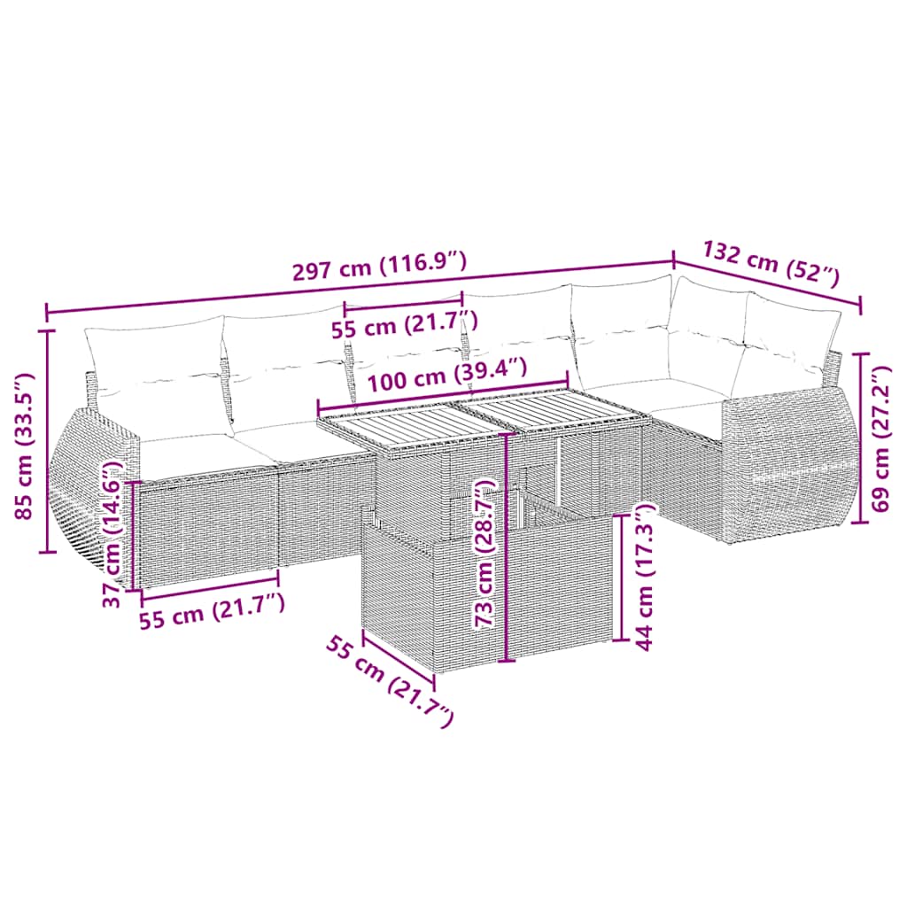 Σαλόνι Κήπου Σετ 7 τεμ. Μπεζ Συνθετικό Ρατάν με Μαξιλάρια