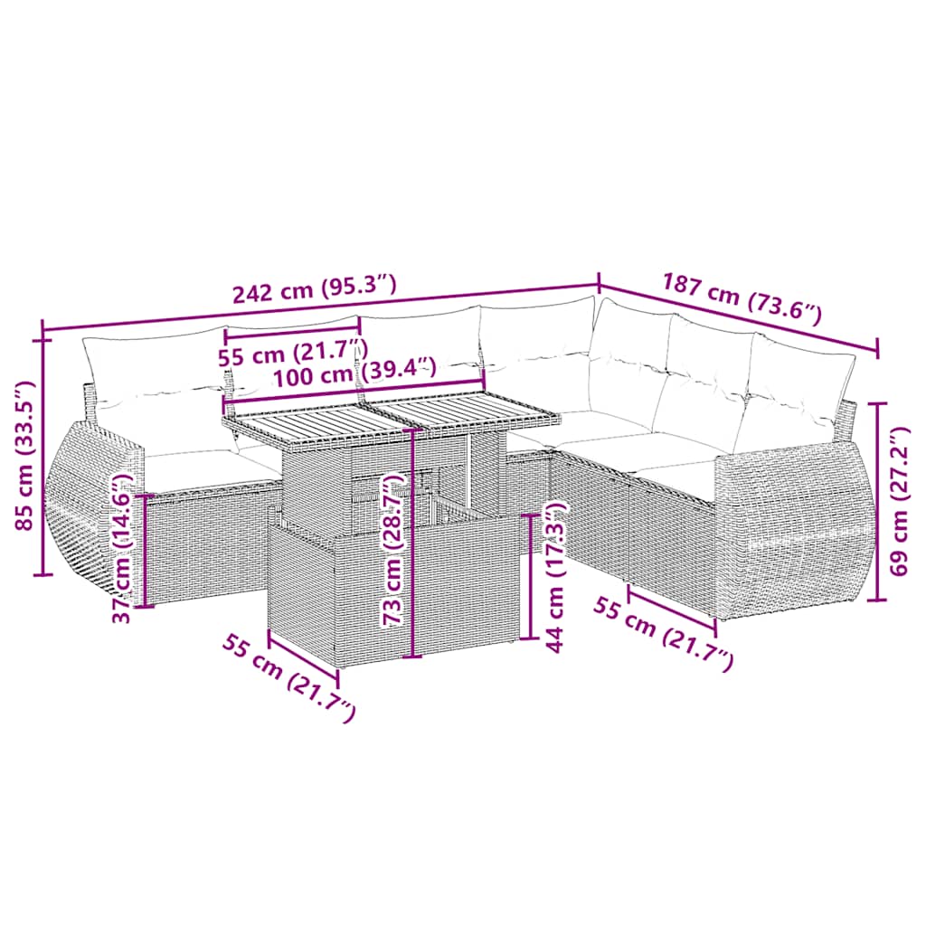 Σαλόνι Κήπου Σετ 7 τεμ. Μπεζ Συνθετικό Ρατάν με Μαξιλάρια