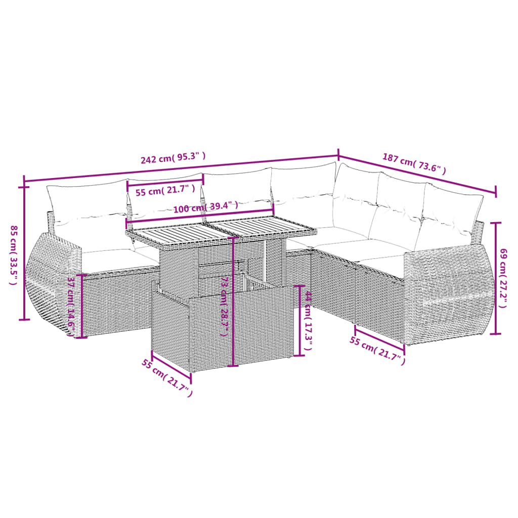 Σαλόνι Κήπου Σετ 7 τεμ. Μπεζ Συνθετικό Ρατάν με Μαξιλάρια