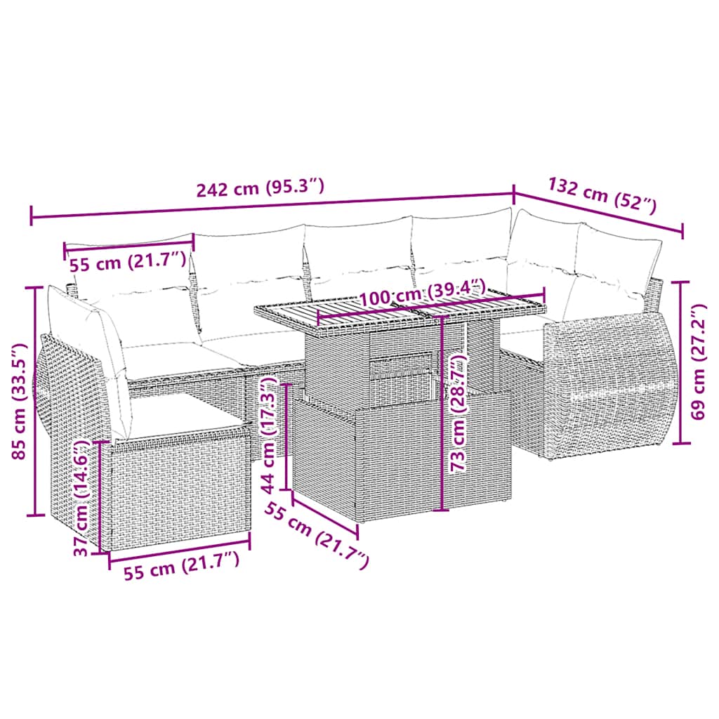 Σαλόνι Κήπου Σετ 7 τεμ. Μπεζ Συνθετικό Ρατάν με Μαξιλάρια
