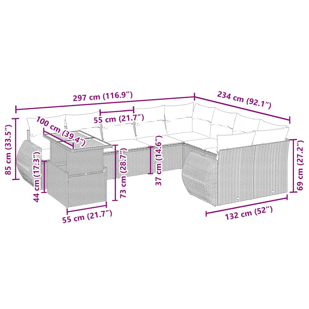Σετ Καναπέ Κήπου 10 τεμ. Μπεζ Συνθετικό Ρατάν με Μαξιλάρια