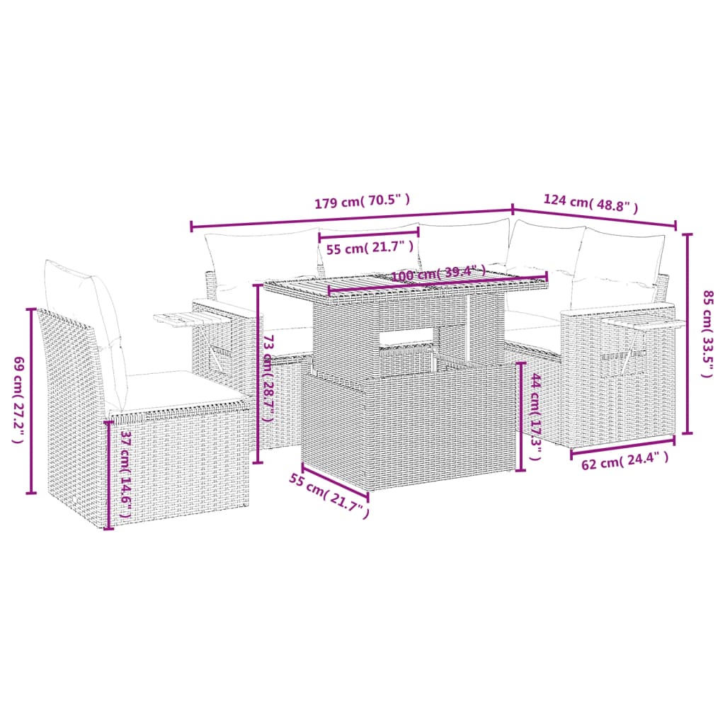 Σετ Καναπέ Κήπου 6 τεμ. Μπεζ Συνθετικό Ρατάν με Μαξιλάρια