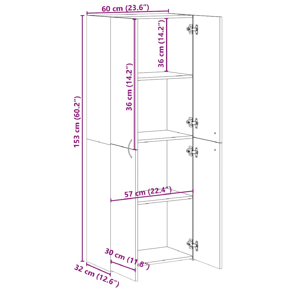 Ντουλάπι Αρχειοθέτησης Γκρι Sonoma 60 x 32 x 153 εκ. από Τεχνητό Ξύλο - Pakobazaar