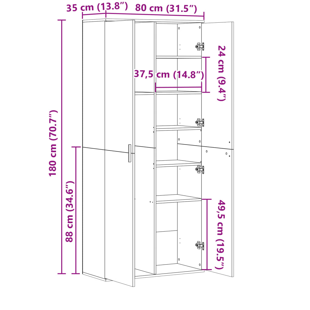Ντουλάπι Γκρι Σκυροδέματος 80x35x180 εκ. από Επεξεργασμένο Ξύλο