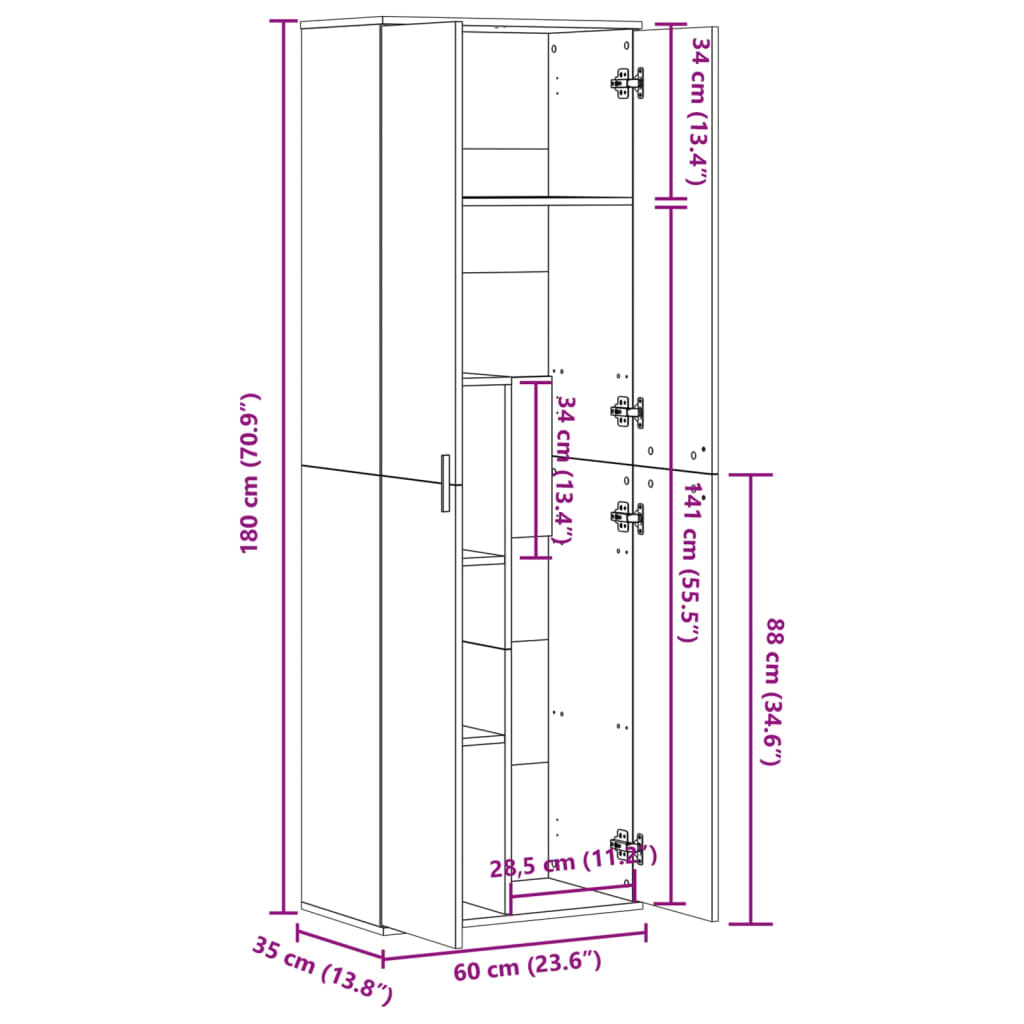 Ντουλάπα Λευκή 60 x 35 x 180 εκ. από Επεξ. Ξύλο - Pakobazaar