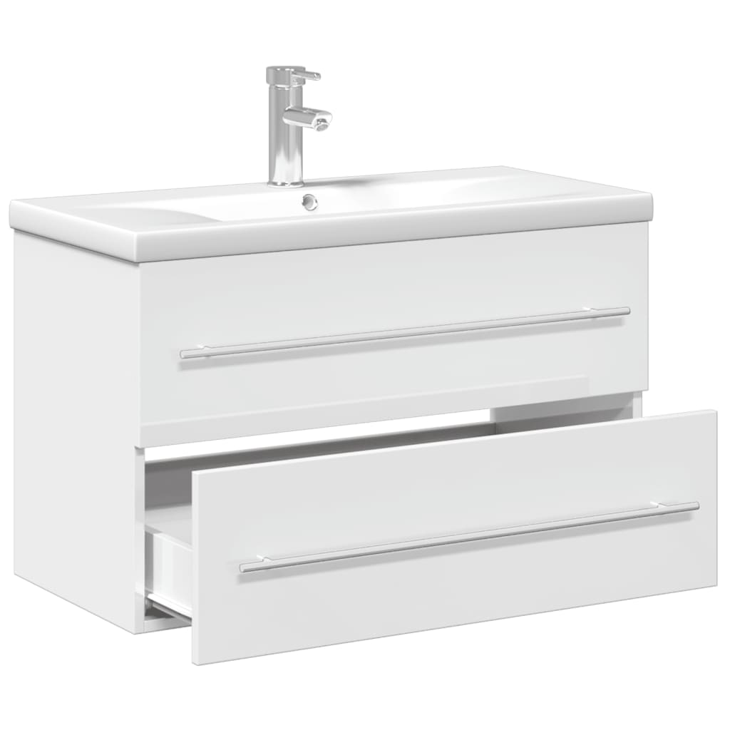 Ντουλάπι Μπάνιου με Ενσωματωμένο Νιπτήρα Γυαλιστερό Λευκό