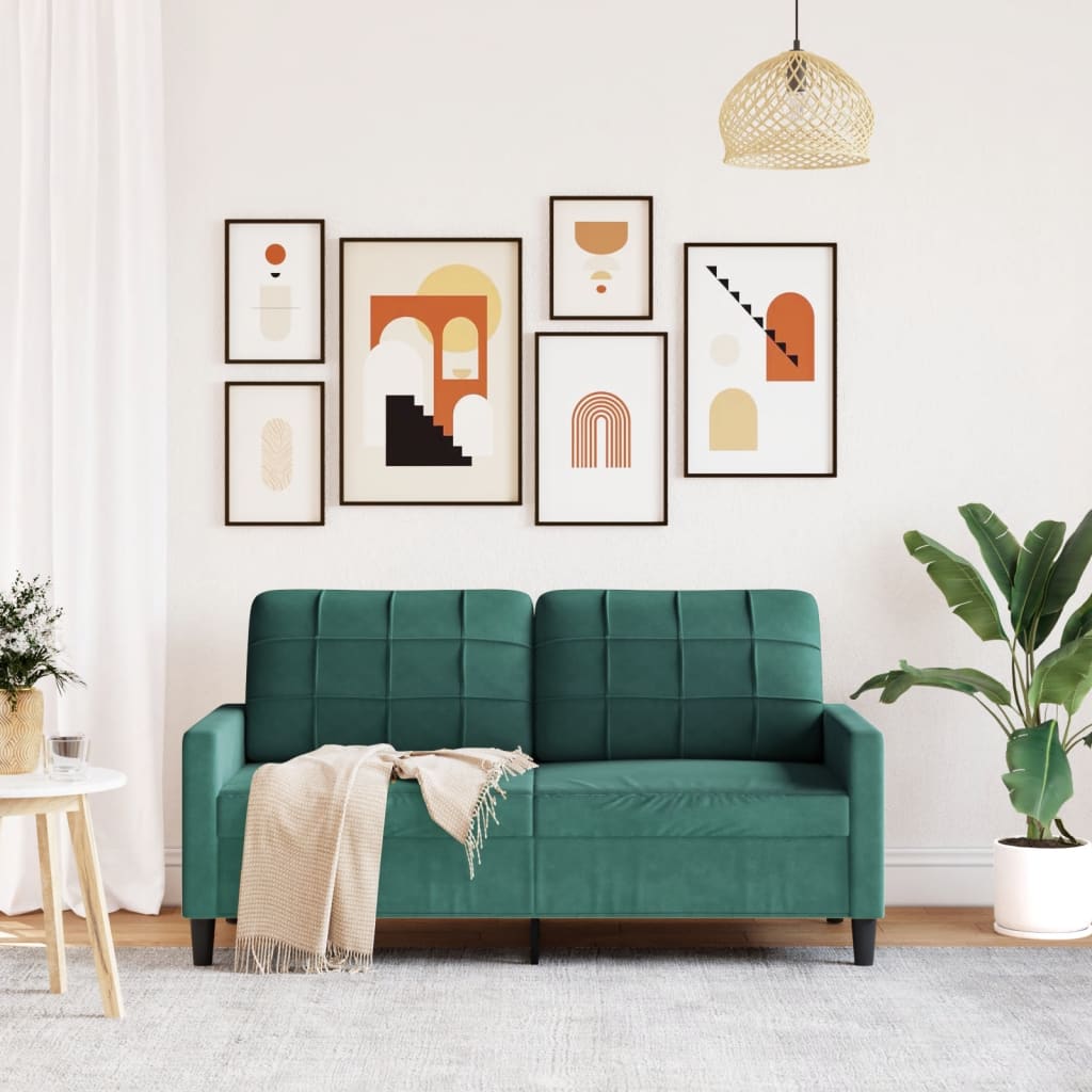 Καναπές Διθέσιος Σκούρο Πράσινο 140 εκ. Βελούδινος - Pakobazaar