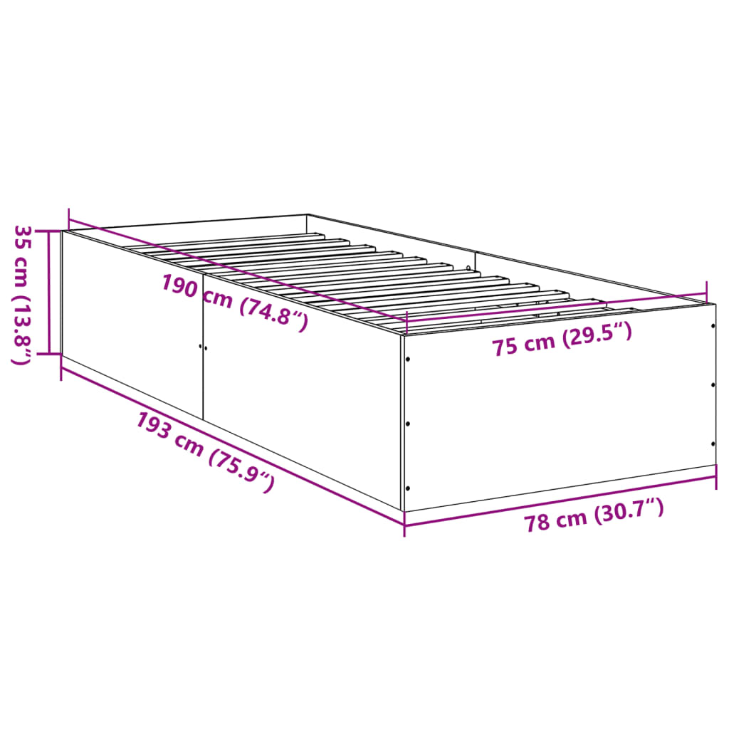 Πλαίσιο Κρεβατιού Γκρι Sonoma 75x190 εκ. Επεξεργασμένο Ξύλο