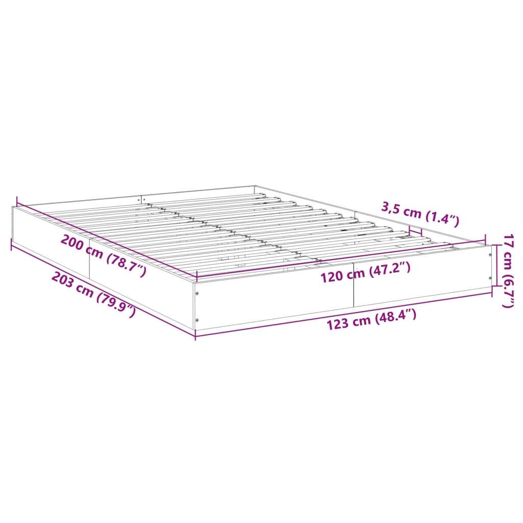 Πλαίσιο Κρεβατιού Γκρι Σκυροδέματος 120x200 εκ. Επεξεργ. Ξύλο