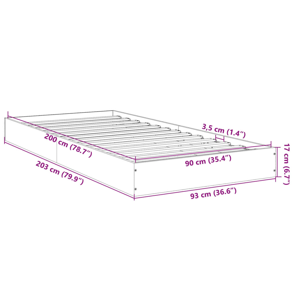 Πλαίσιο Κρεβατιού Γκρι Sonoma 90x200 εκ. Επεξεργασμένο Ξύλο