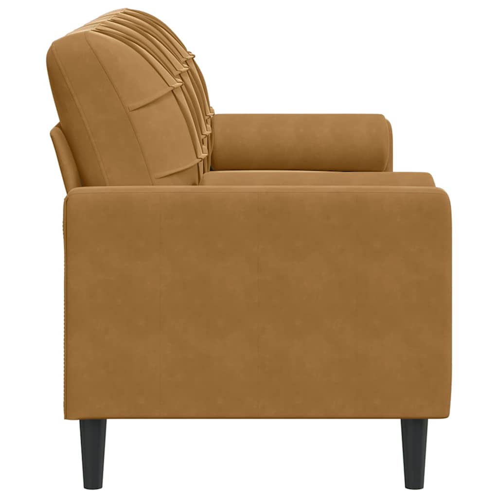 Καναπές Τριθέσιος Καφέ 180 εκ. Βελούδινος με Μαξιλάρια