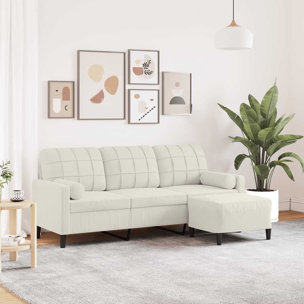 Καναπές Τριθέσιος Κρεμ 180 εκ. από Βελούδινος με Υποπόδιο