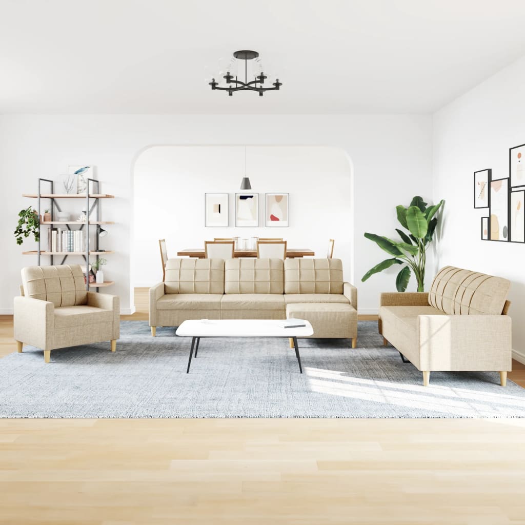 Πολυθρόνες Σετ 4 Τεμαχίων Κρεμ από Ύφασμα με Υποπόδια