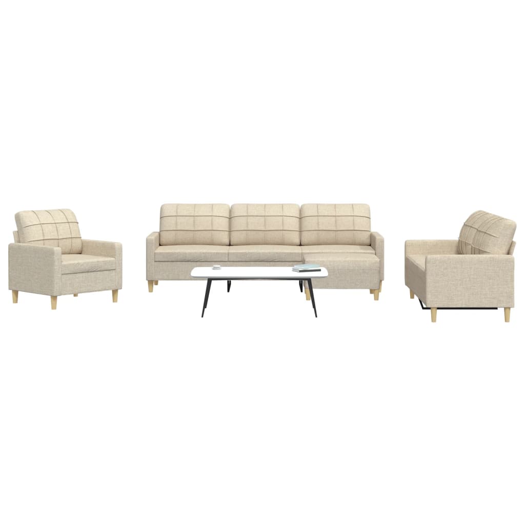 Πολυθρόνες Σετ 4 Τεμαχίων Κρεμ από Ύφασμα με Υποπόδια