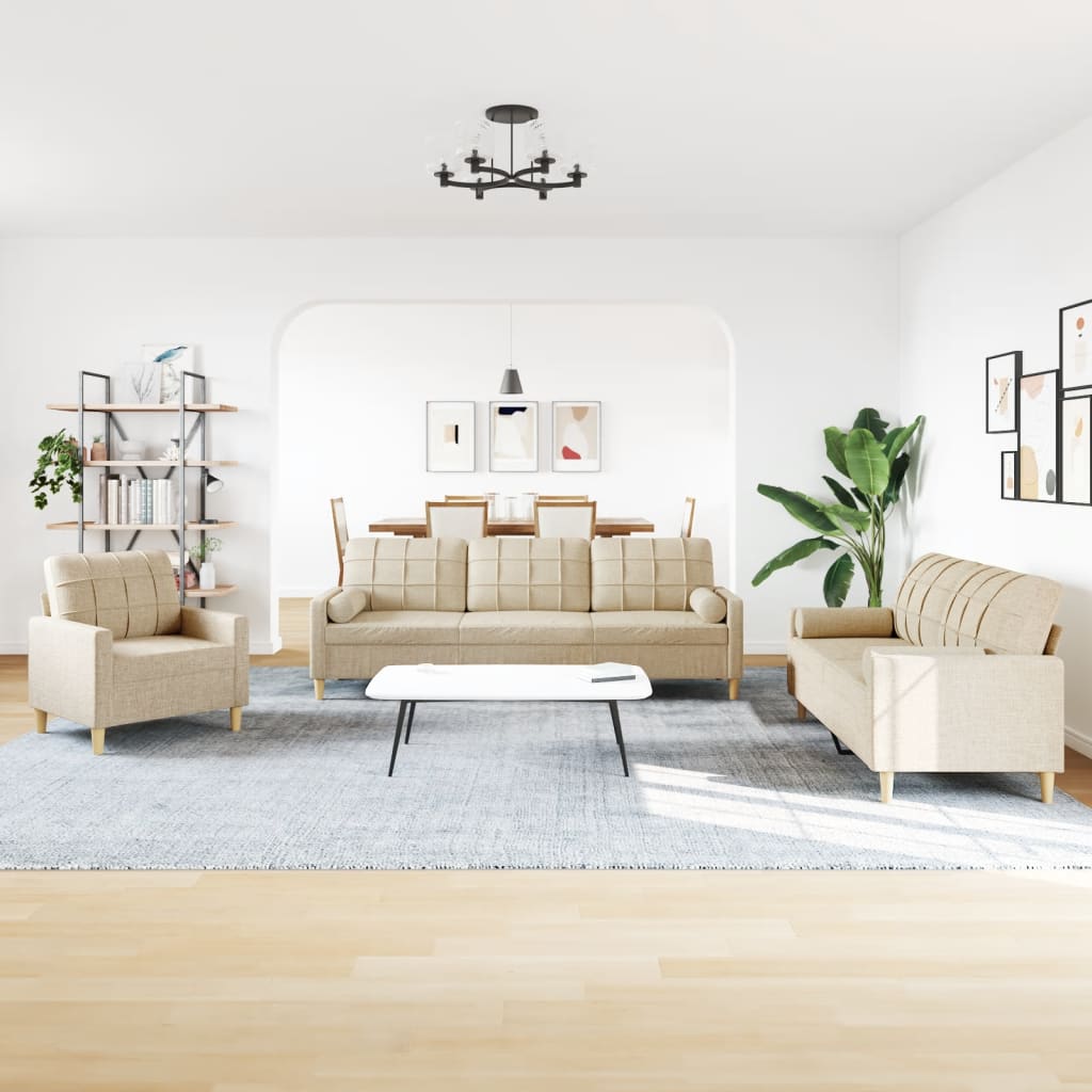 Σετ Σαλονιού 3 Τεμαχίων Κρεμ Διακοσμητικά Μαξιλάρια Ύφασμα