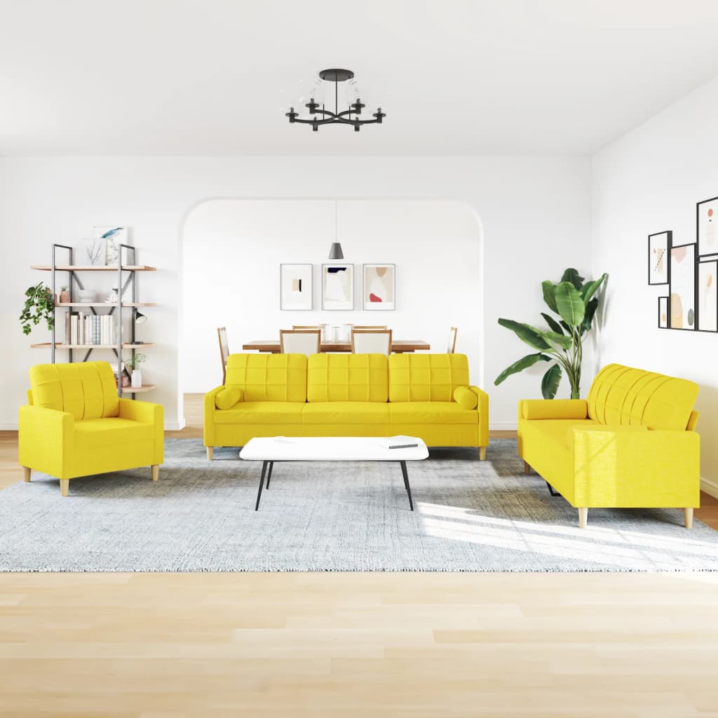 Σετ Σαλονιού 3 Τεμαχίων Κίτρινο Διακοσμητικά Μαξιλάρια Ύφασμα