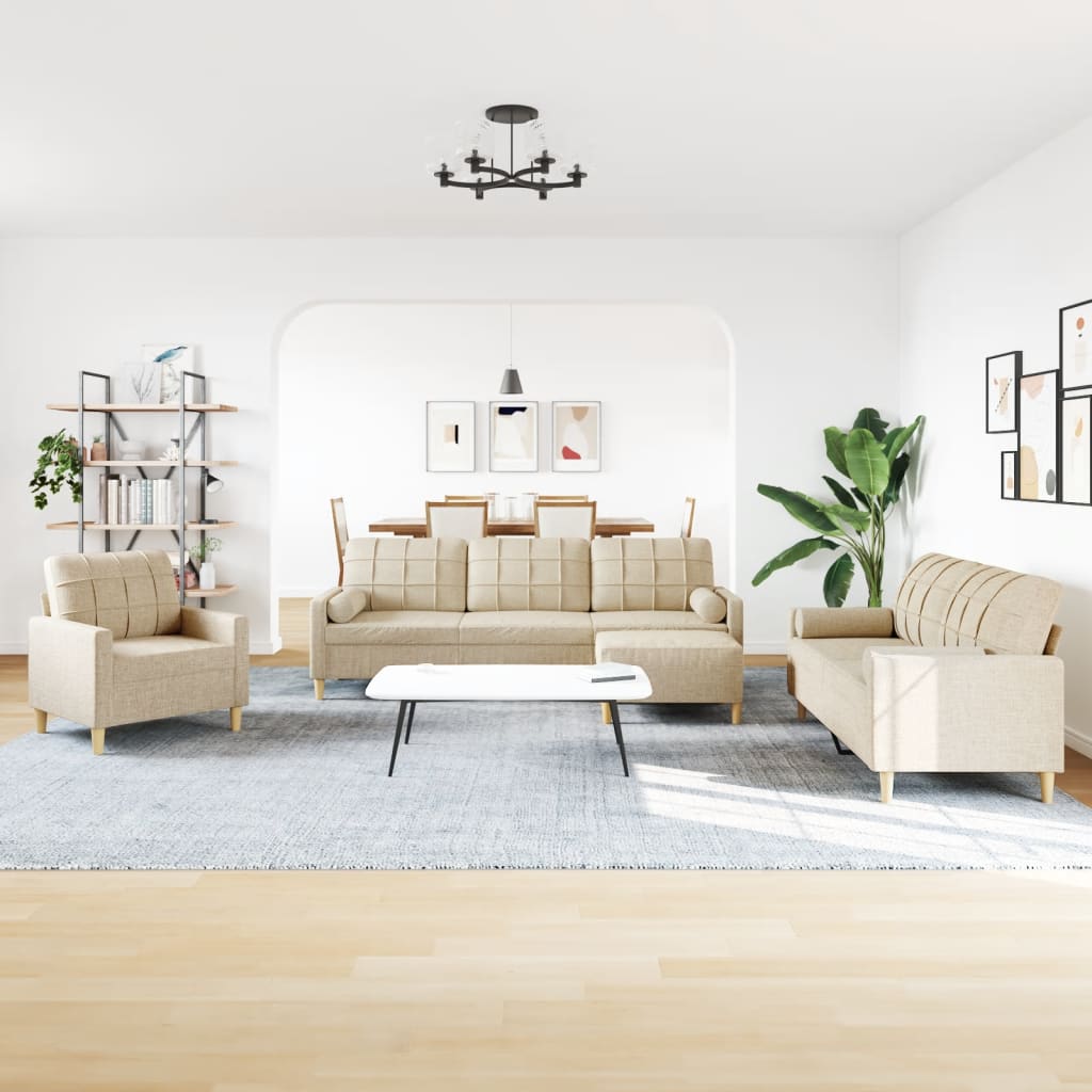 Σαλόνι Σετ 4 Τεμαχίων Κρεμ Ύφασμα + Μαξιλάρια/Υποπόδιο