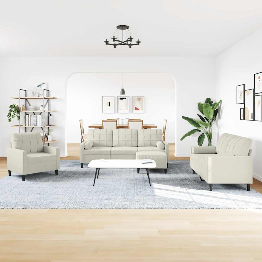 Σετ Σαλονιού 4 Τεμ. Κρεμ Βελούδινο με Μαξιλάρια/Στηρίγματα