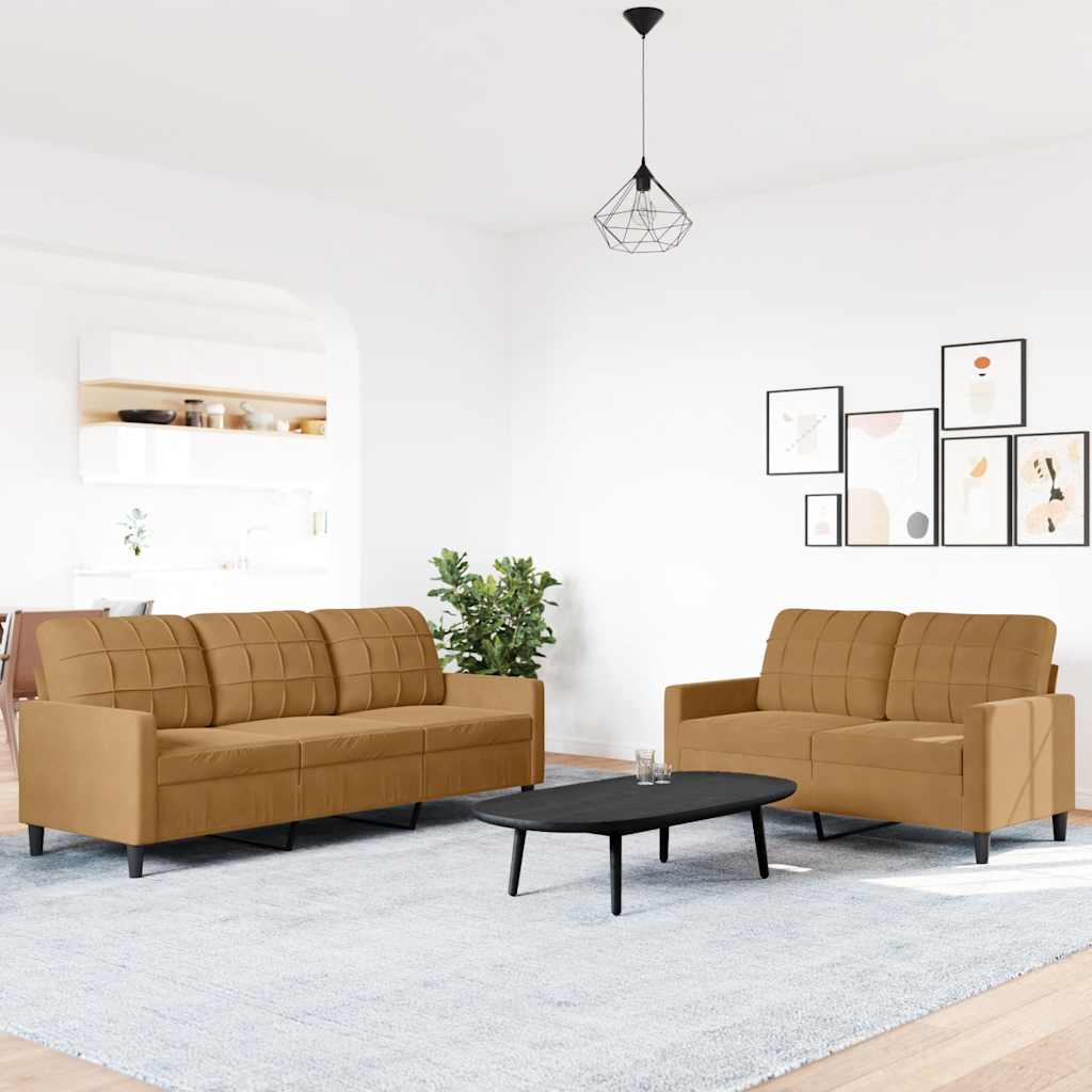 Πολυθρόνες Σετ 2 Τεμαχίων Καφέ από Βελούδο με Μαξιλάρια