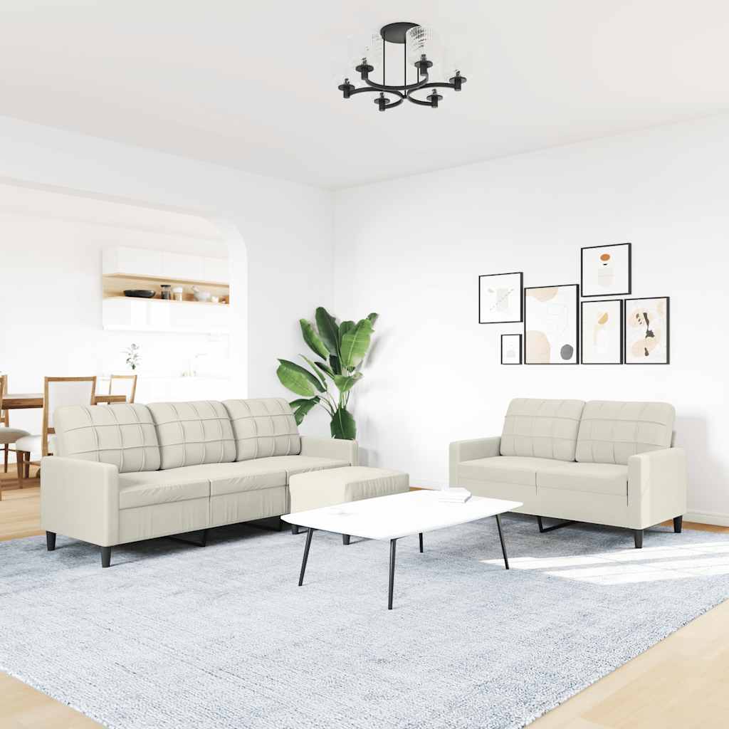 Πολυθρόνες Σετ 3 Τεμαχίων Κρεμ από Βελούδο με Μαξιλάρια