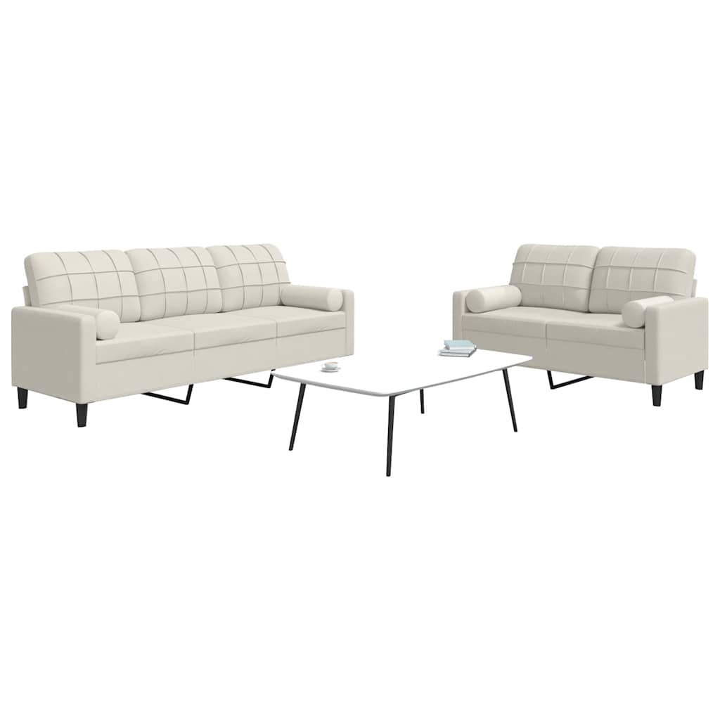 Σετ Σαλονιού 2 Τεμ. Κρεμ Βελούδινο με Μαξιλάρια/Στηρίγματα