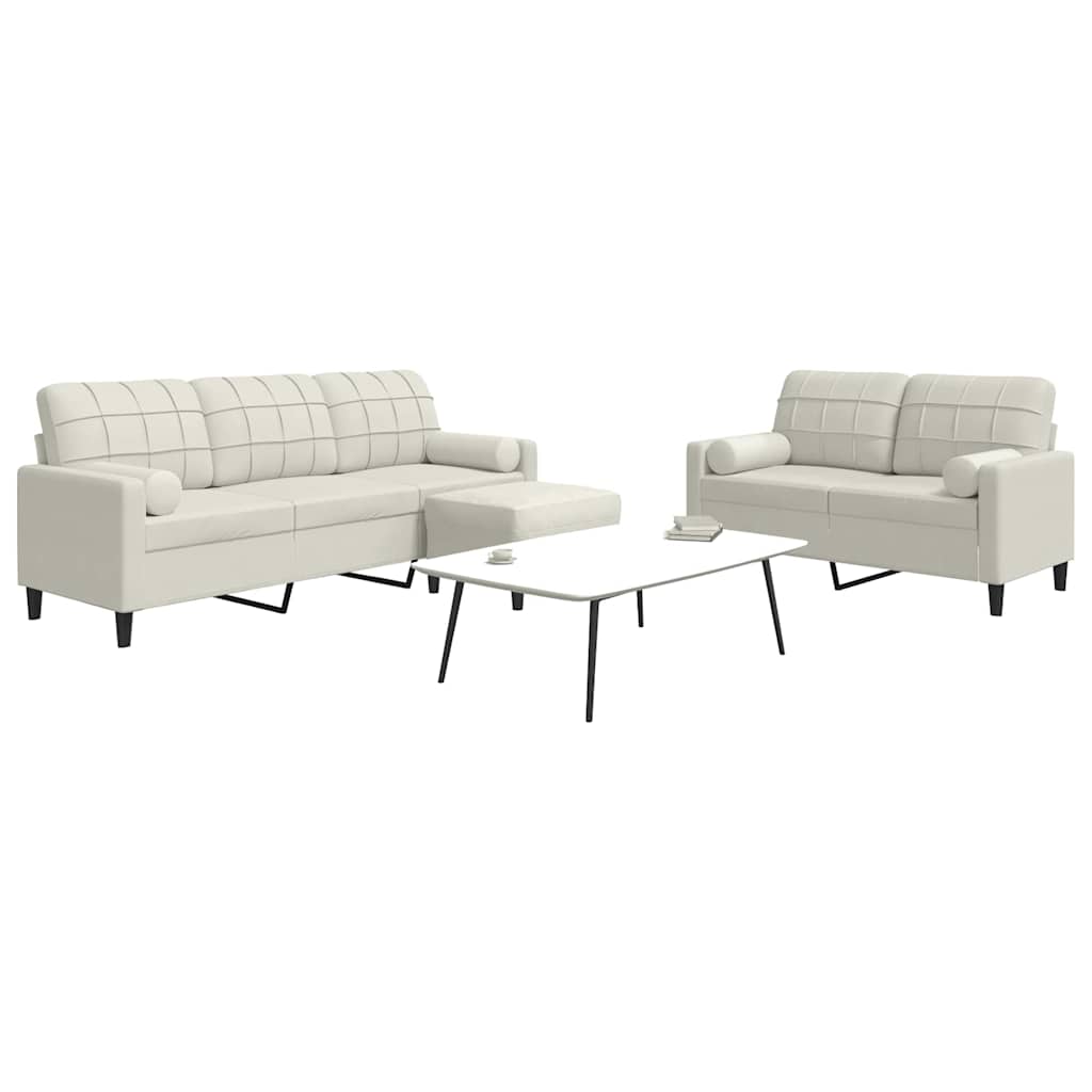 Σετ Σαλονιού 3 Τεμ. Κρεμ Βελούδινο με Μαξιλάρια/Στηρίγματα