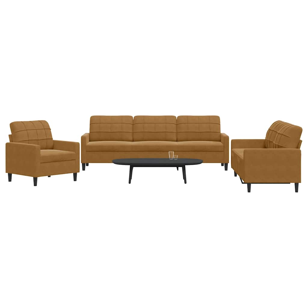 Πολυθρόνες Σετ 3 Τεμαχίων Καφέ από Βελούδο με Μαξιλάρια