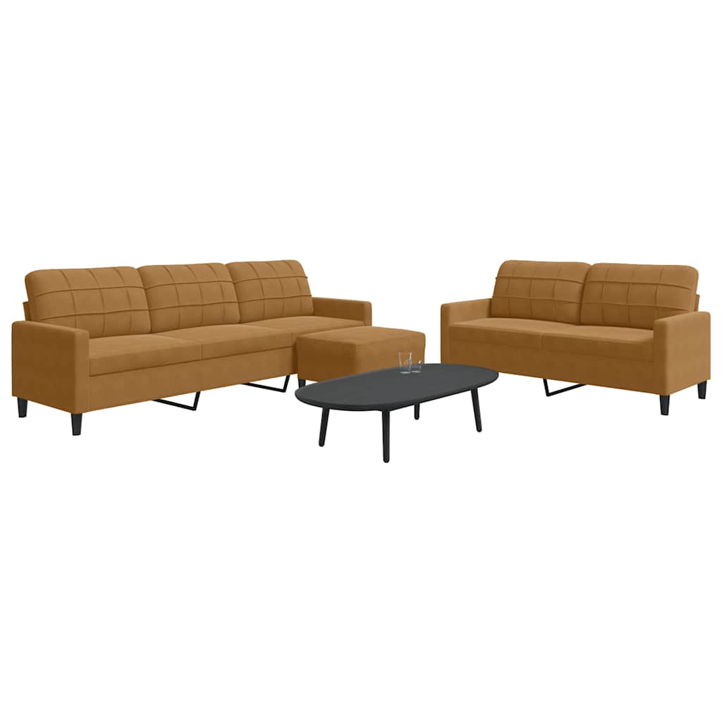 Πολυθρόνες Σετ 3 Τεμαχίων Καφέ από Βελούδο με Μαξιλάρια