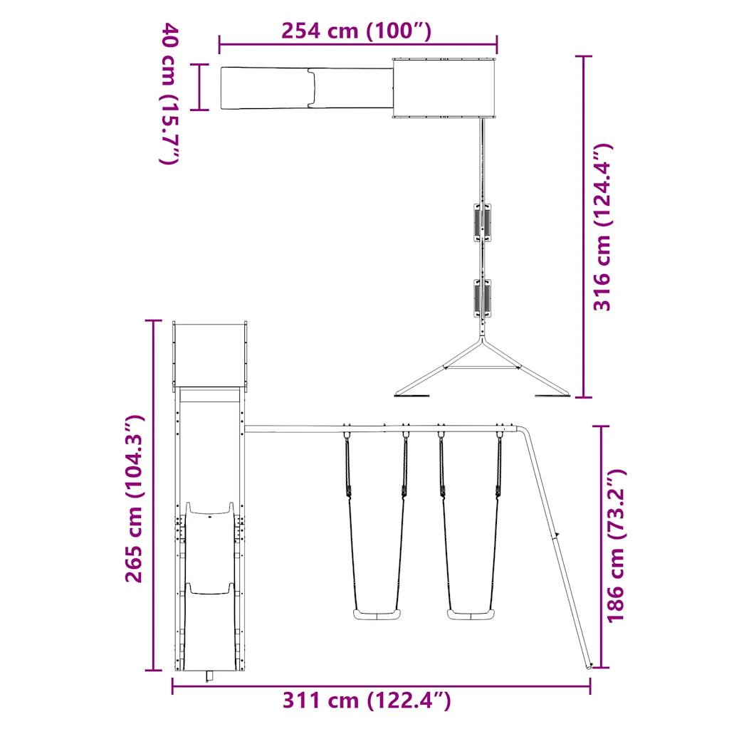 Παιδική Χαρά Εξωτερικού Χώρου από Εμποτισμένο Ξύλο Πεύκου