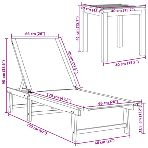 Ξαπλώστρες 2 Τεμ. Κρεμ Μασίφ Ξύλο Ακακίας/Textilene + Τραπέζι
