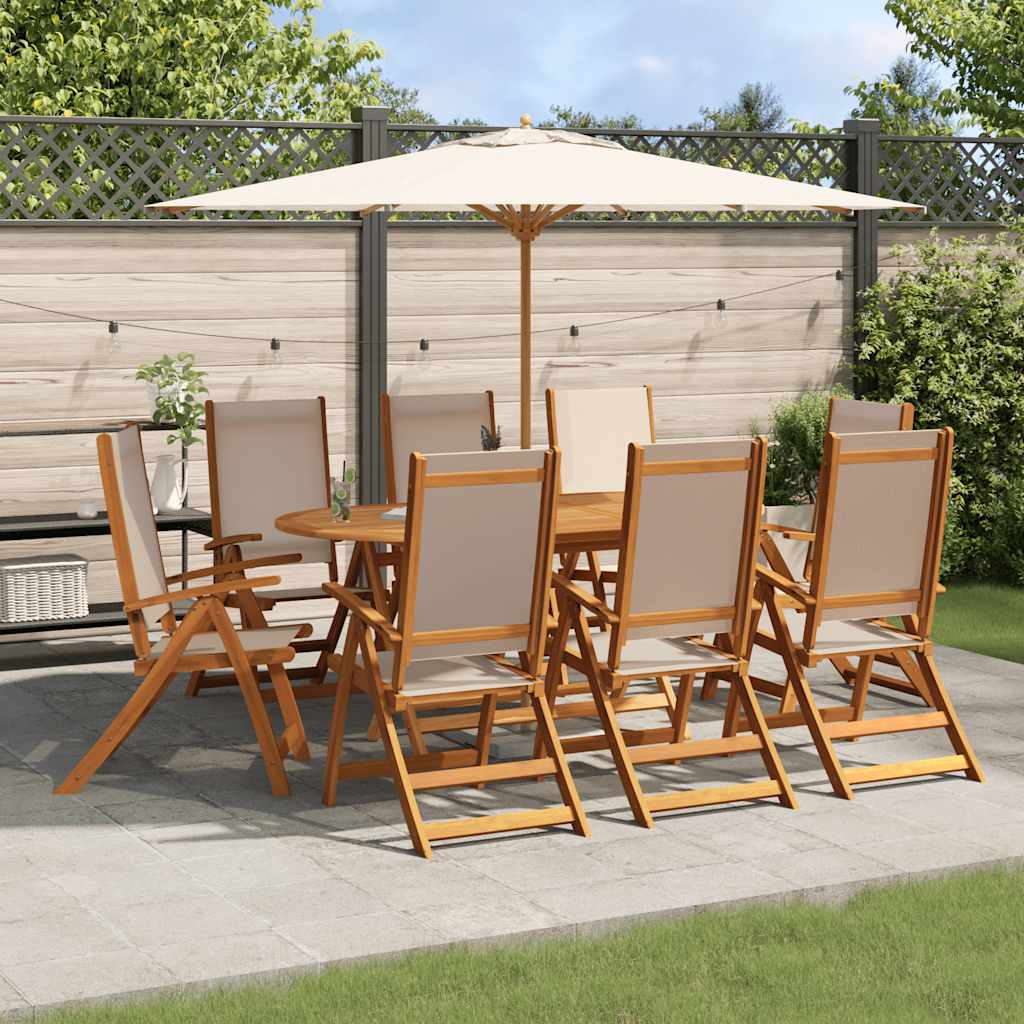 Σετ Τραπεζαρίας Κήπου 9 Τεμαχίων Μασίφ Ξύλο Ακακίας / Τεξτιλίνη - Pakobazaar