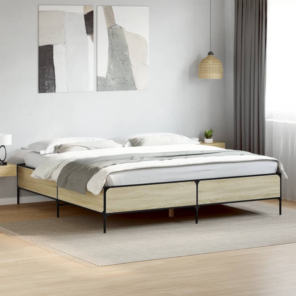 Πλαίσιο Κρεβατιού Sonoma Δρυς 200x200 εκ. Επεξ. Ξύλο & Μέταλλο