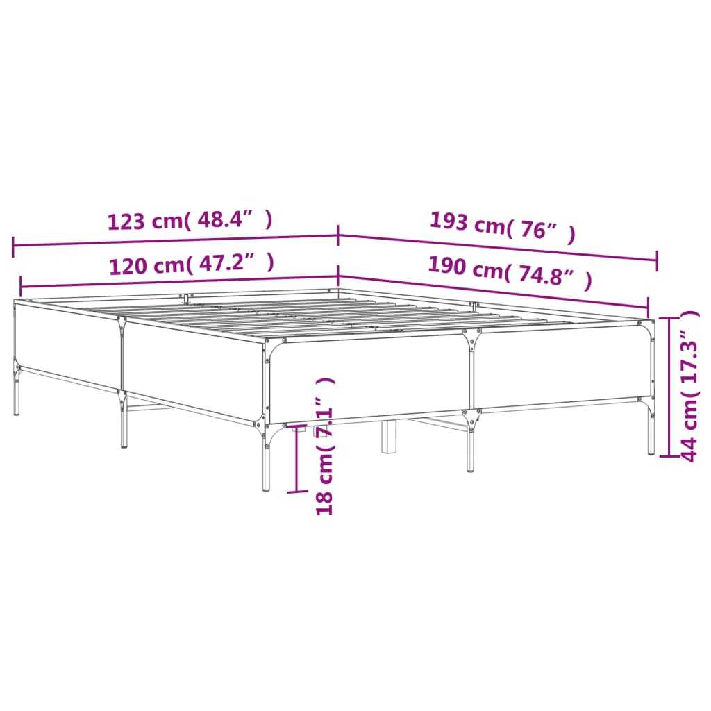 Πλαίσιο Κρεβατιού Γκρι Sonoma 120 x 190εκ. Επεξ. Ξύλο & Μέταλλο