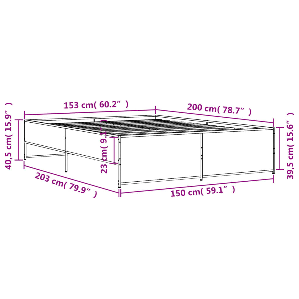 Πλαίσιο Κρεβατιού Γκρι Sonoma 150x200 εκ. Επεξ. Ξύλο & Μέταλλο