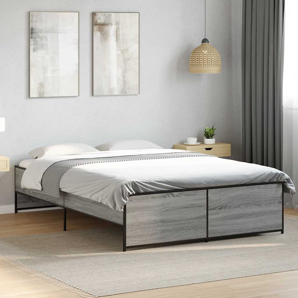 Πλαίσιο Κρεβατιού Γκρι Sonoma 140x190 εκ. Επεξ. Ξύλο & Μέταλλο