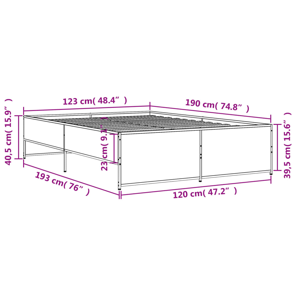 Πλαίσιο Κρεβατιού Μαύρο 120x190 εκ. Επεξ. Ξύλο & Μέταλλο