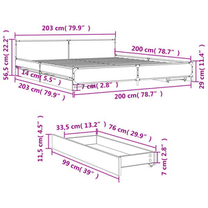 Πλαίσιο Κρεβατιού με συρτάρια Γκρι sonoma 200x200εκ. Επεξ. Ξύλο