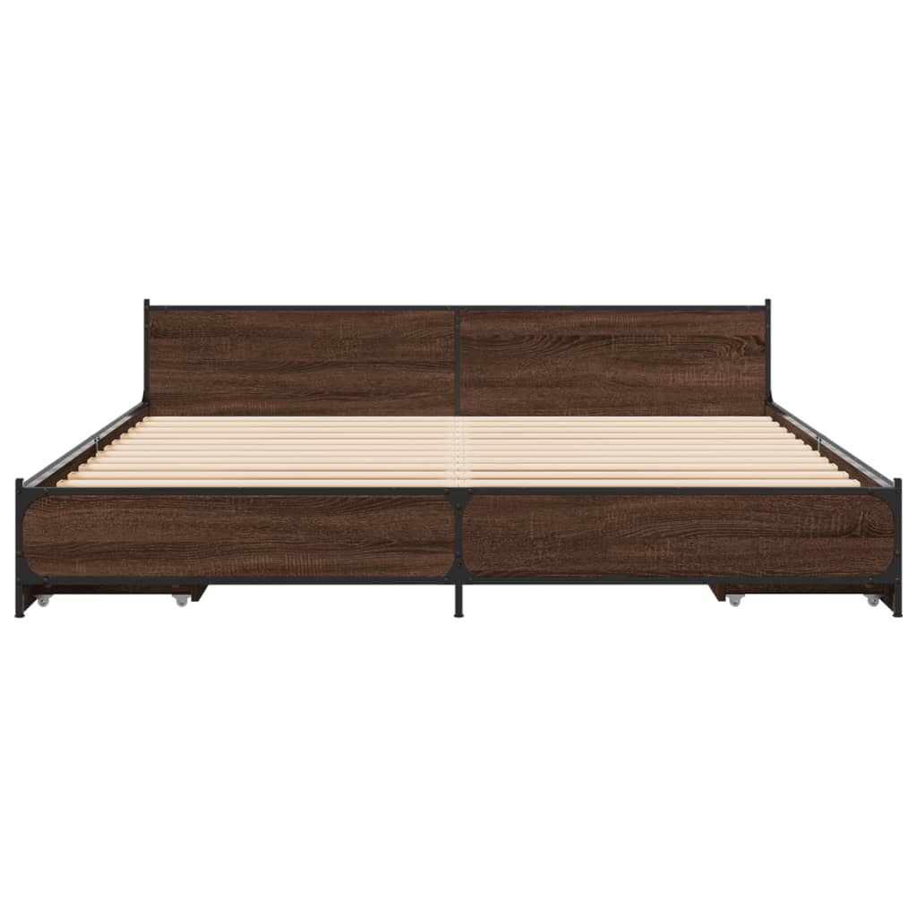Πλαίσιο Κρεβατιού με συρτάρια Καφέ δρυς 200x200 εκ. Επεξ. Ξύλο - Pakobazaar