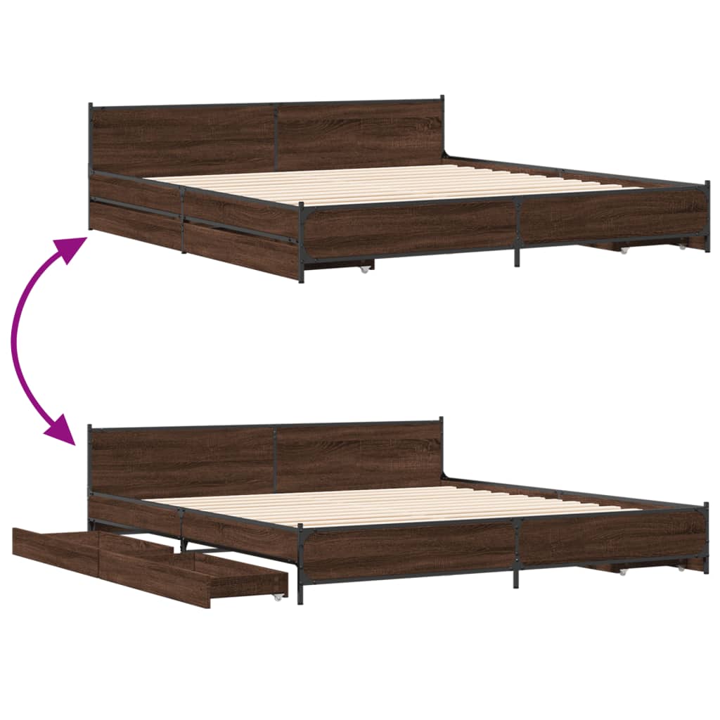 Πλαίσιο Κρεβατιού με συρτάρια Καφέ δρυς 200x200 εκ. Επεξ. Ξύλο - Pakobazaar