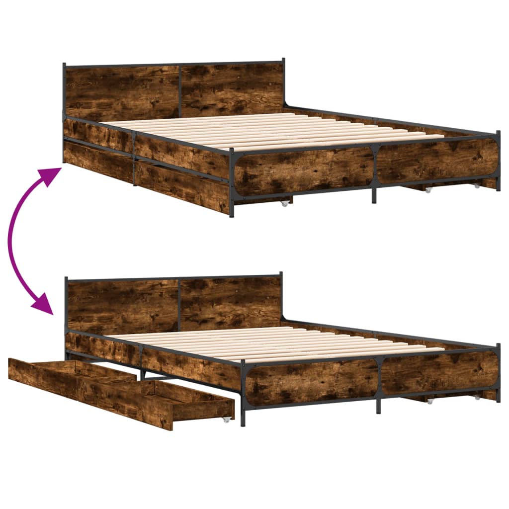 Πλαίσιο Κρεβατιού Συρτάρια Καπνιστή Δρυς 140x200 εκ.Επεξ. Ξύλο