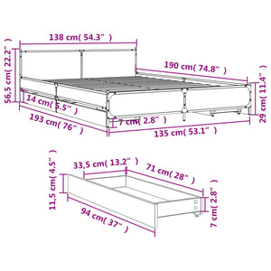 Πλαίσιο Κρεβατιού με συρτάρια Γκρι sonoma 135x190εκ. Επεξ. Ξύλο