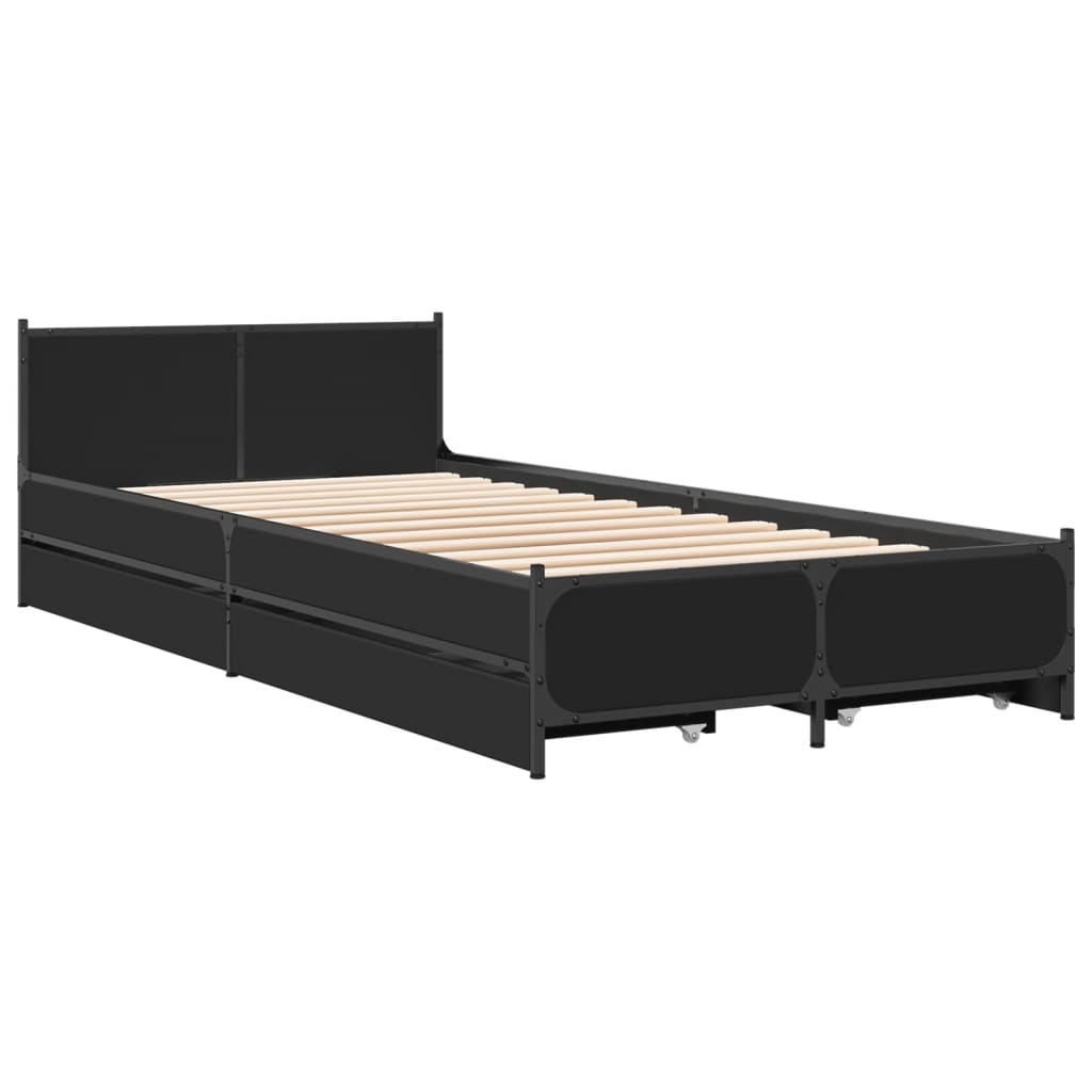 Πλαίσιο Κρεβατιού με Συρτάρια Μαύρο 100x200 εκ Επεξεργ. Ξύλο