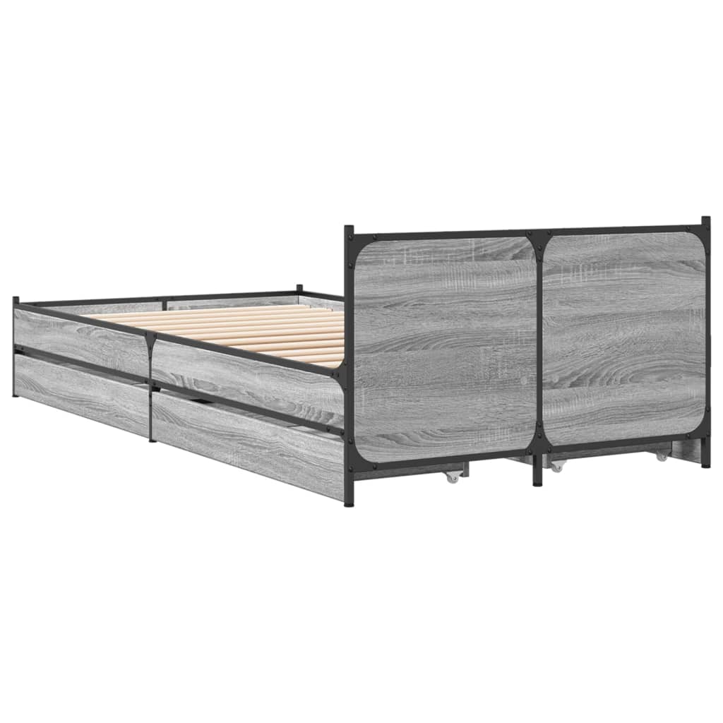 Πλαίσιο Κρεβατιού με Συρτάρια Γκρι Sonoma 75x190 εκ. Επεξ. Ξύλο