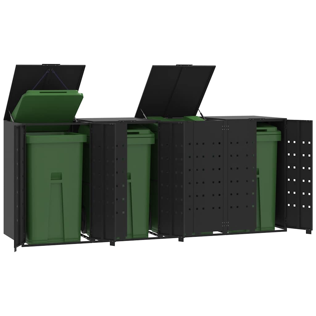 Πλαίσιο Κάδων Απορριμμάτων 4 Κάδοι Μαύρο 276x79x117 εκ. Ατσάλι