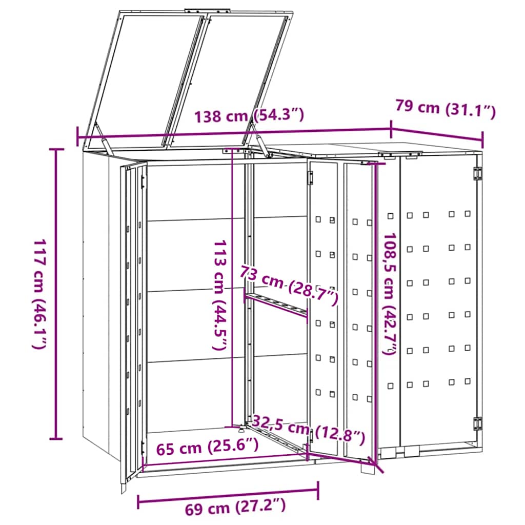 Πλαίσιο Κάδων Απορριμμάτων 2 Κάδοι Γκρι 138x79x117 εκ. Ατσάλι