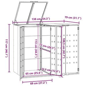 Πλαίσιο Κάδων Απορριμμάτων 2 Κάδοι Γκρι 138x79x117 εκ. Ατσάλι